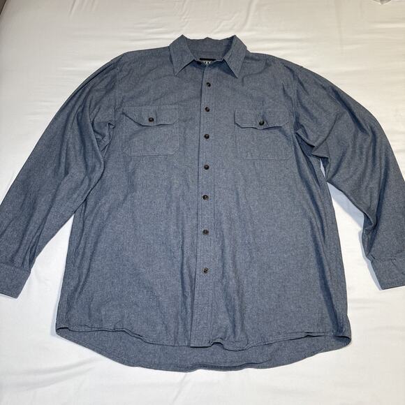 Key Denim Chambray Button Front Long Sleeve Shirt Mens Size Large Tall Blue EUC - Picture 1 of 12